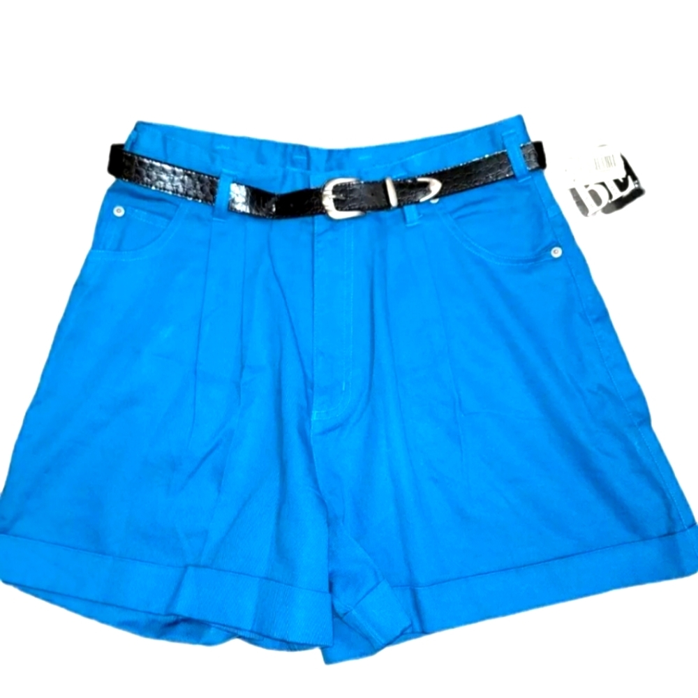 Vintage Basic Editions Shorts Blue Belted Mom Shorts Pleated Sz 12